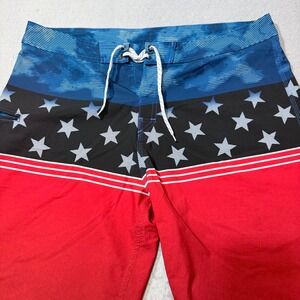 Burnside Board Shorts Red White Blue Stars Patriotic American Flag Print Size 38